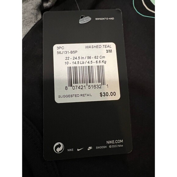 Nike Baby Onesie Set in Washed Teal 3 Pack 3M 3 Months - Picture 8 of 8